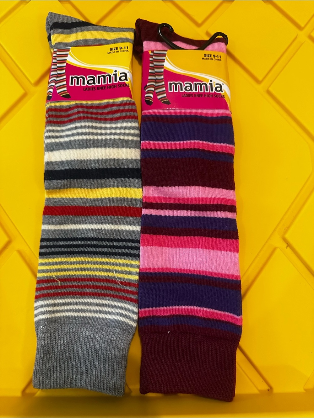 #1397 mamia Striped Knee-High Socks - Pink & Gray Multi-Stripe Pack